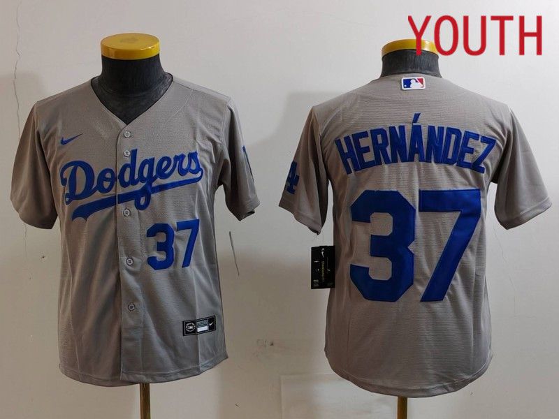Youth Los Angeles Dodgers #37 Hernandez Grey Nike Game 2024 MLB Jersey style 7264